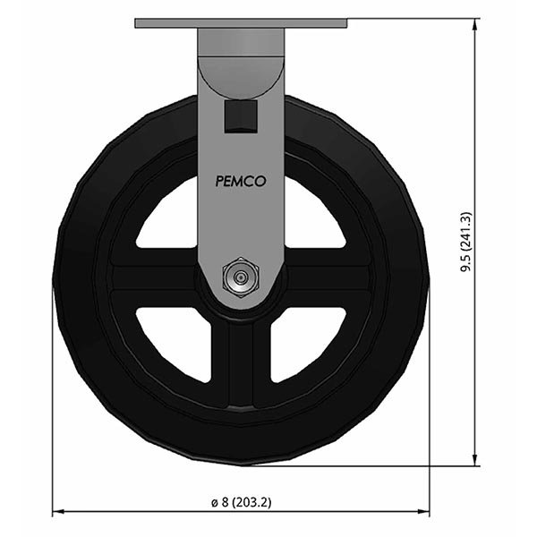 Side view drawing of caster with dimensions